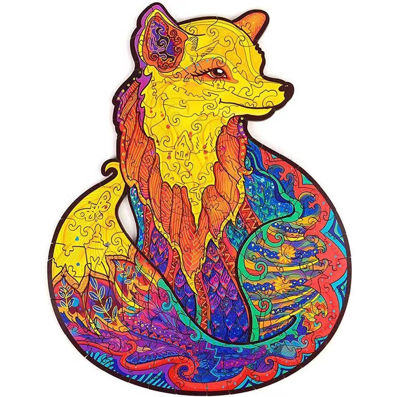 

Special shaped wooden puzzle lion owl wolf animal irregular Puzzle Children's building block toys gift A5