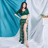patchwork women belly dance costume sequins outfit with under pants fringes long skirts girls class wear top