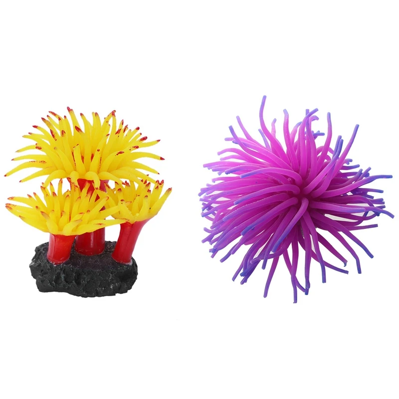 

3 Pcs Aquarium Fish Tank Coral Ornament Decoration, 2 Pcs Purple & 1 Pcs Yellow