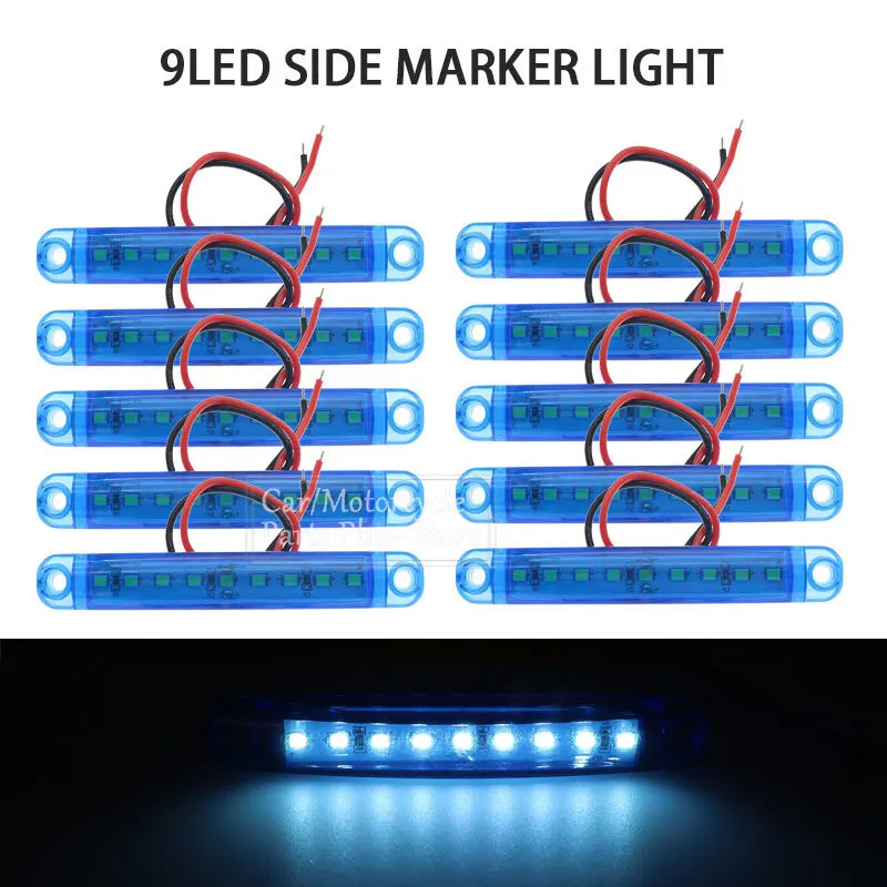 

10x Blue 9LED Bus Truck Trailer Truck 24V LED Lights Side Marker Light Waterproof LED Light Tail Indicator Parking Light
