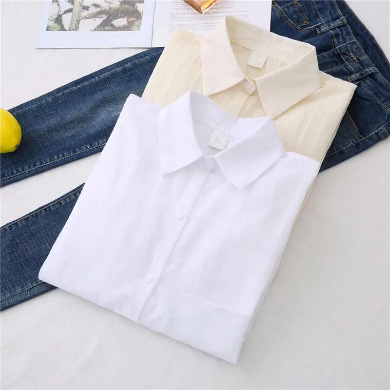 

White Shirt Blouse Women High Quality Long Sleeve Office Ladies Tops Fashion Casual Streetwear Blusas Female Solid Color Q3113