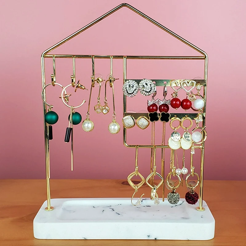 

Metal Storage Rack with Marble Base Chic Ins Modern Jewelry Ring Necklace Earring Display Rack Holder Desk Decor