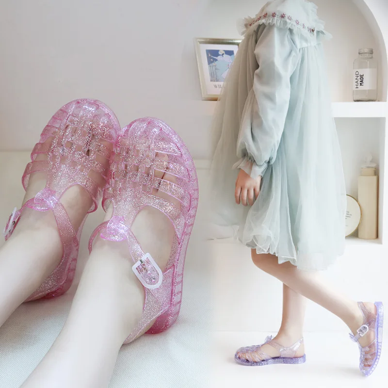 

Summer Girls Sandals Sequin PVC Jelly Mini Melissa Sandalia Infantil Children Shell Fashion Baby Princess SO001 Girls Shoes