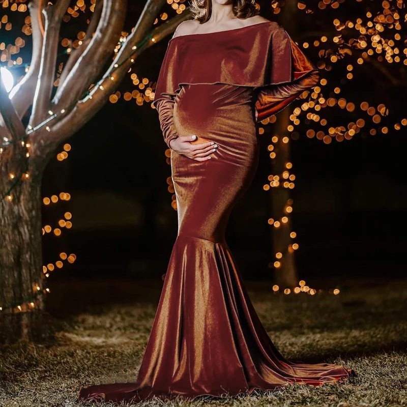 

Новинка 2021 платья для беременных для фотосессии Золотое вельветовое вечернее платье Одежда для беременных женщин длинное платье-Русалка д...
