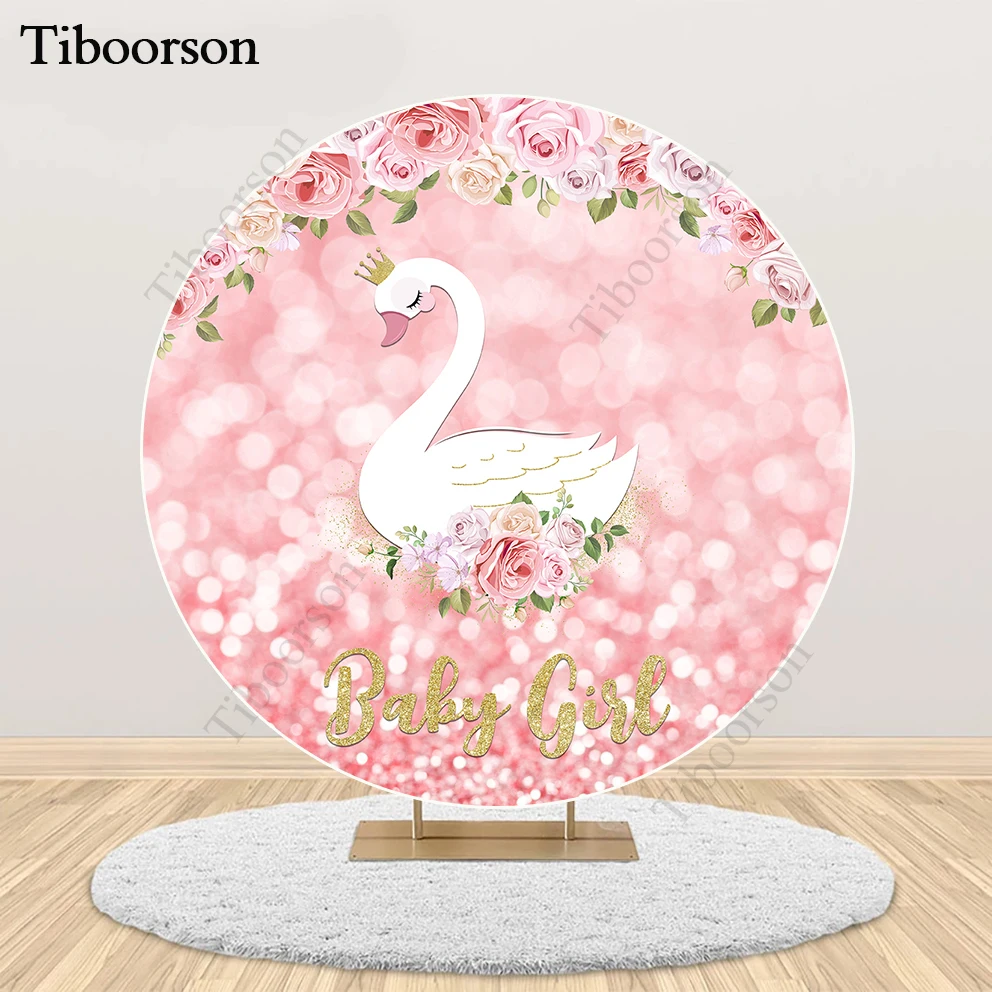 

Happy Birthday Baby Shower Girl Swan Flash Bokeh Princess Backdrop Photography Round Decoration Background Photo Studio