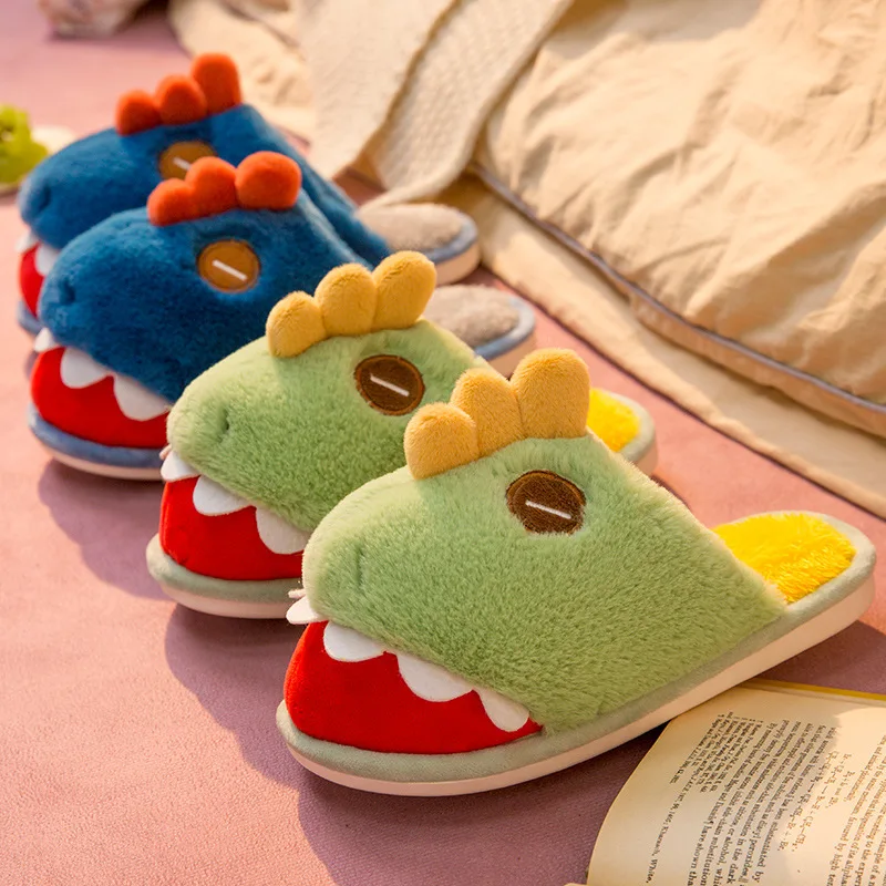 

Cute Shark Design Plush Warm Winter Slippers Warm Women Shoes Non-Slip Soft Home Slippers Furry Flip Flop Couples Floor Shoes