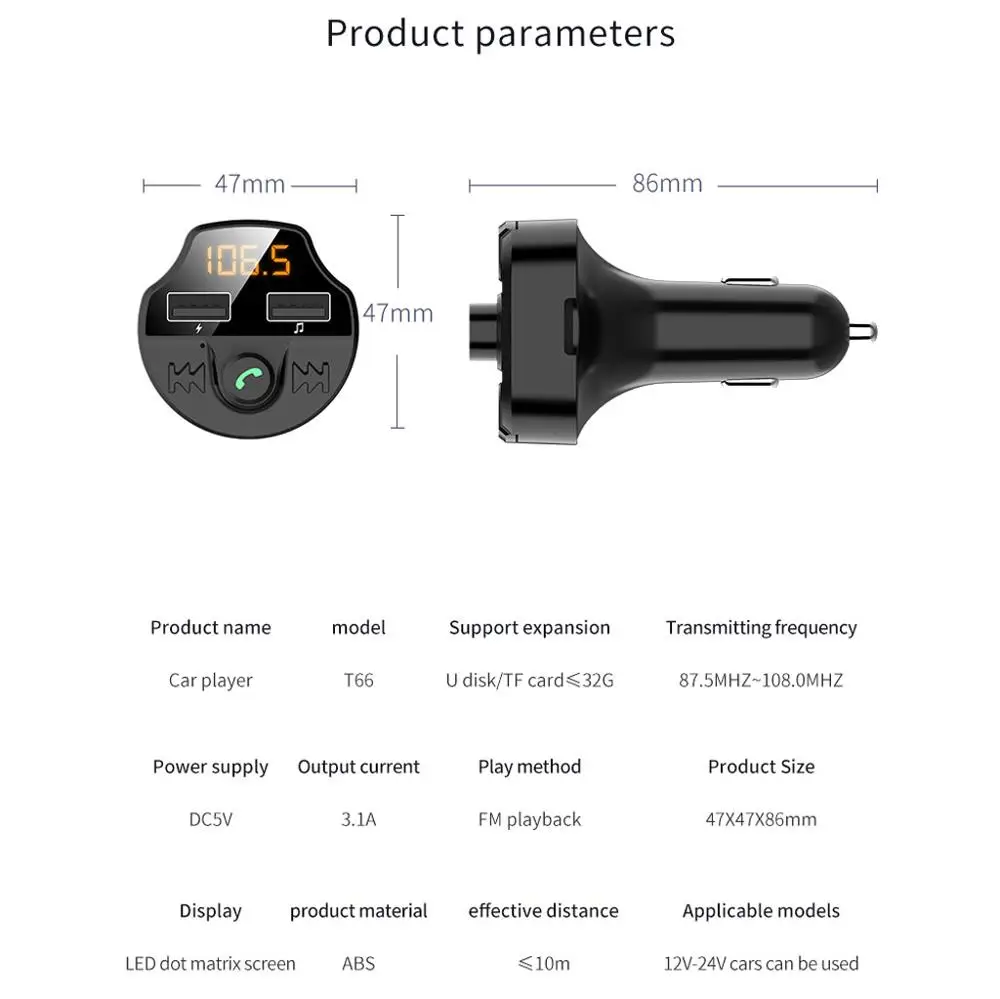 Автомобильный комплект 12-24 В Bluetooth 5 0 mp3-плеер fm-передатчик с USB зарядным
