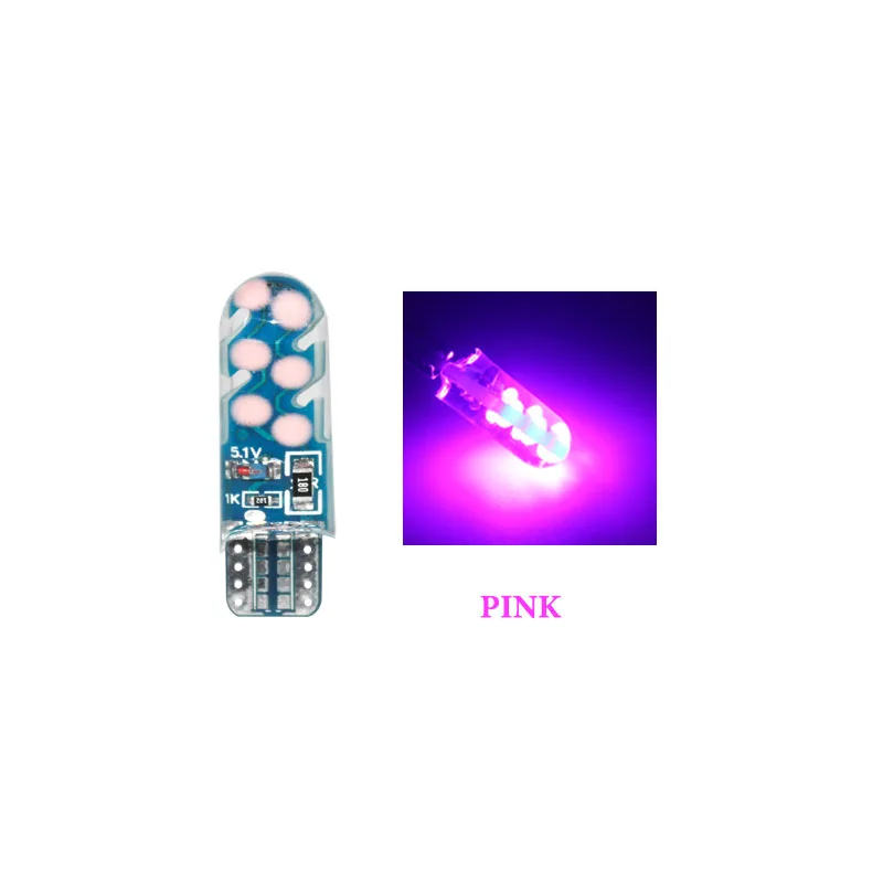 Розовый 2 шт. T10 w5w Автомобильный светодиодный лампы 194 w5w 12SMD со стробоскопической вспышкой для Canbus без ошибки силиконовый светодиодный светильник разрешение на парковку номерного знака КУПОЛ 12V - Испускаемый цвет: Розовый