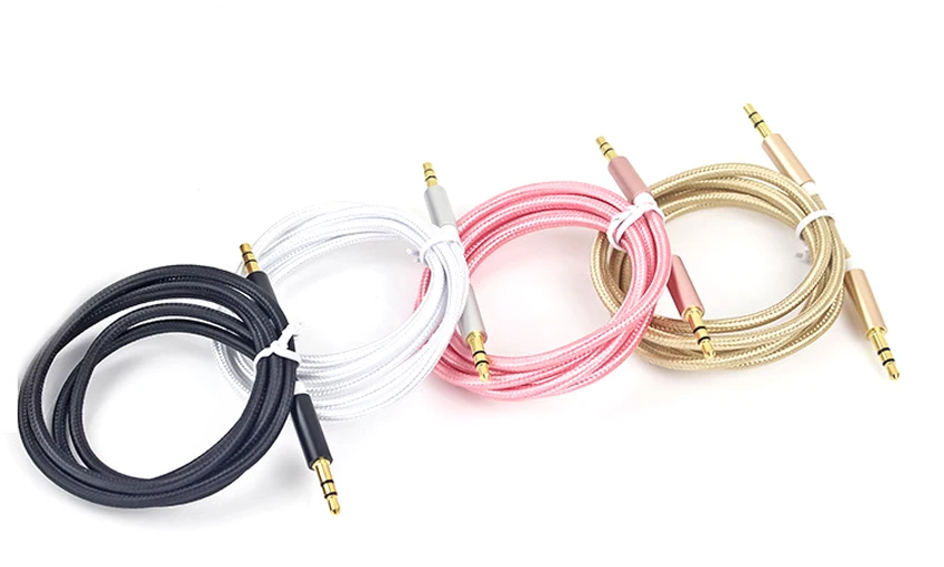 Nylon Jack Audio Cable 3.5 mm to 3.5mm Aux Cable 2m 3m Male to Male Kabel Gold Plug Car Aux Cord for Phone