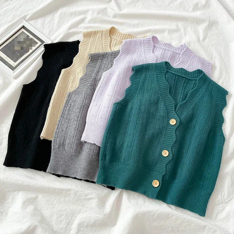 

Kimutomo Fashion Knitted Vest Women 2021 Spring Autumn Korea Chic Ladies V-neck Single Breasted Solid Tops Outwear New