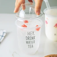 2019 50pcs disposable coffee cup fat u shaped milk tea plastic cup flamingo pattern 500ml drink juice packaging cups with lid