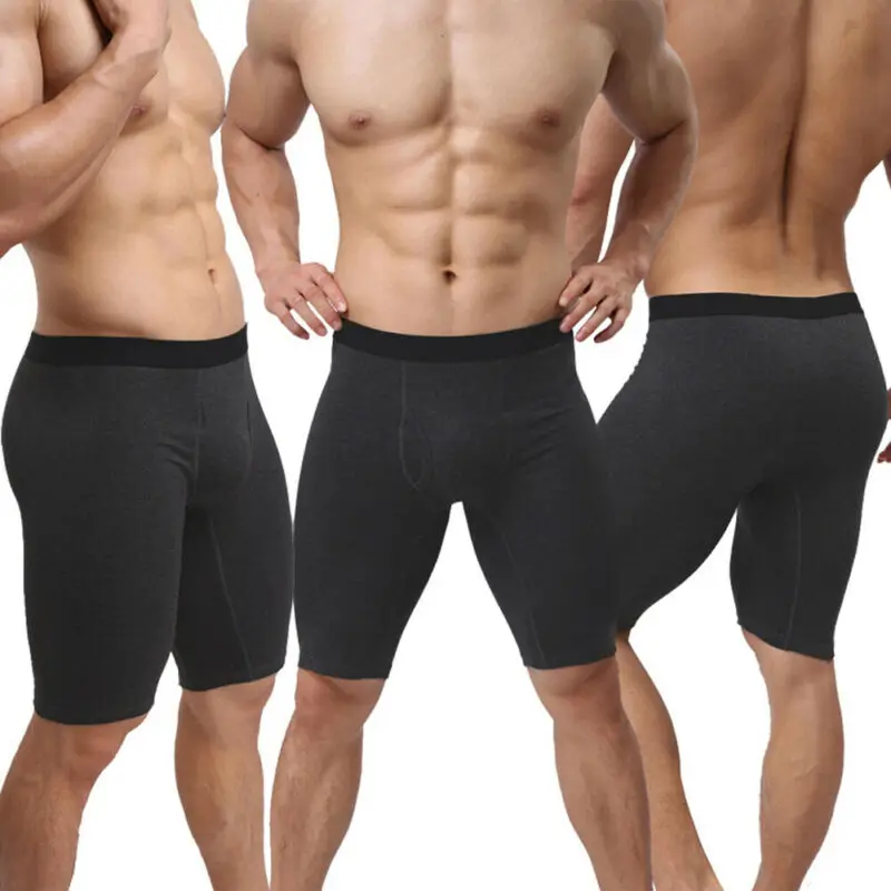 

3 Colors Newest Arrival Men Underwear Solid Cotton Boxers Shorts Mid-Waist Convex Pouch Long Leg Pants M-2XL