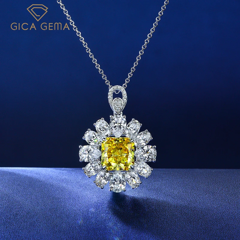 

GICA 100% 925 Sterling Silver 10*10mm High Carbon Diamond Daisy Pendant Necklace For Women Sparkling Wedding Party Fine Jewelry