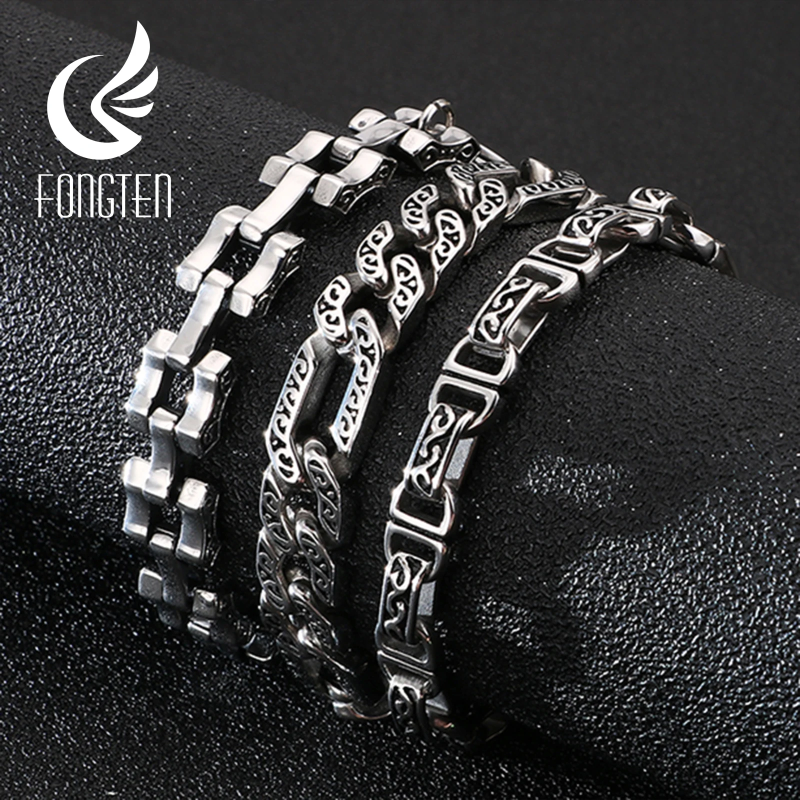 Мужской винтажный браслет Fongten металлический в стиле панк из нержавеющей стали