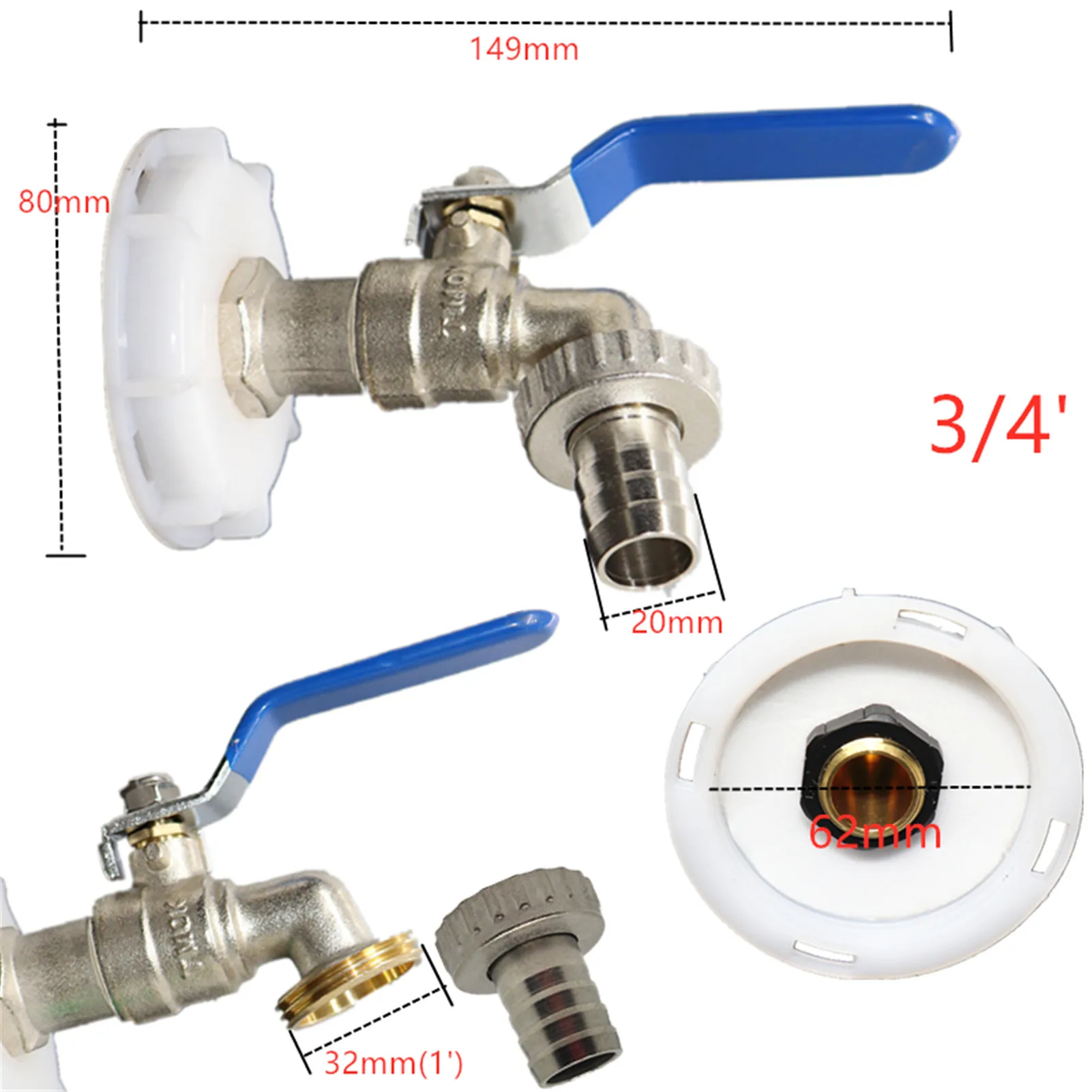

IBC Tank Adapter Ball Outlet To Brass Tap Replacement Valve Fitting Brass Faucet Valve for Home Garden Water Connectors Tool