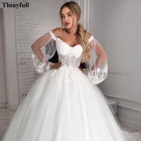 thinyfull long puff sleeves lace wedding party dresses off the shoulder ball gown wedding bride dress princess bridal gowns 2022