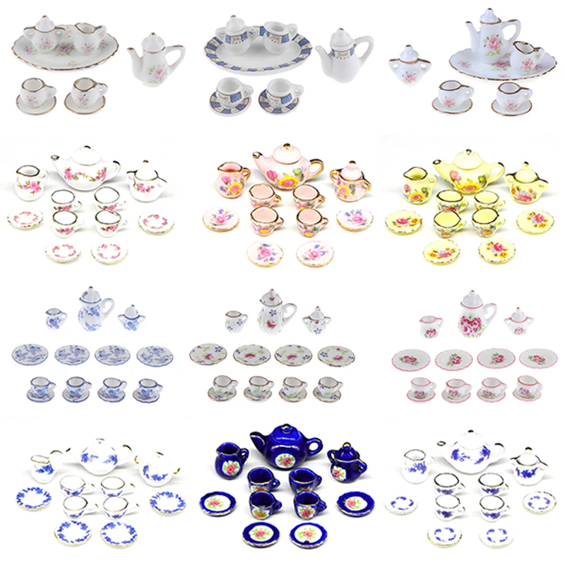 1 Набор 1:12 миниатюрные фарфоровые чайные чашки, Цветочная посуда, кухонная кукольная мебель, игрушки для детей, чайные чашки, кукольный домик