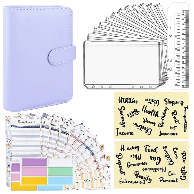 A6 PU Notebook Binder And 12 Envelopes System Budget Planning Organizer Money Cash Envelope | Канцтовары для офиса и дома