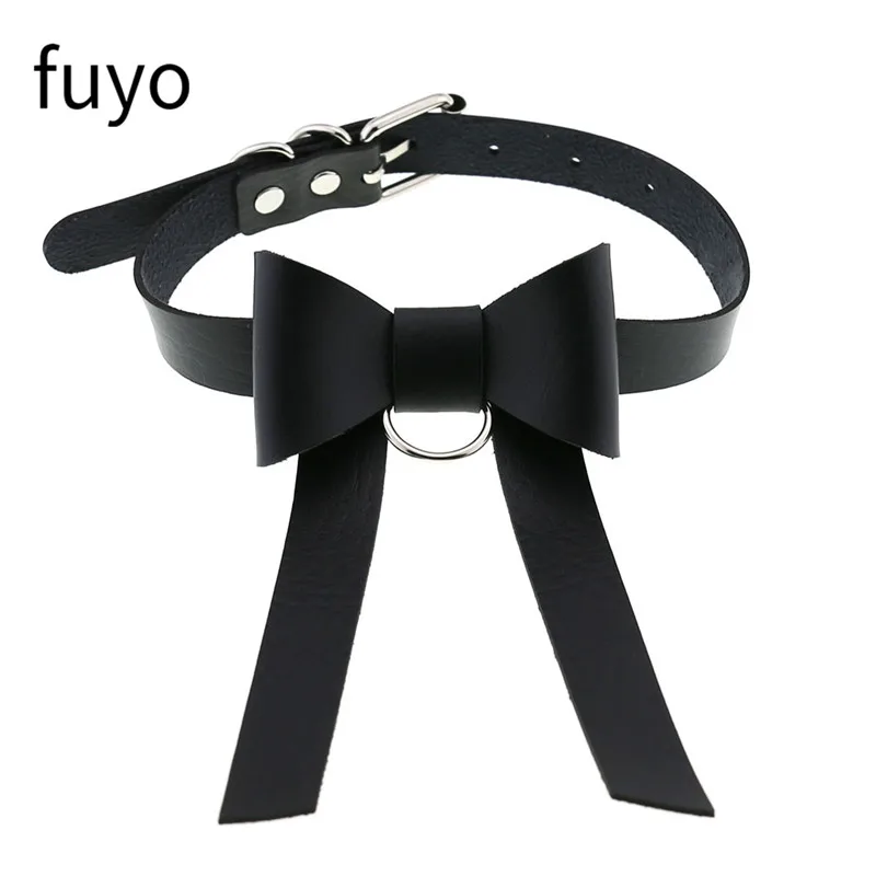 

Женский кожаный чокер с бантом, черный ошейник в готическом стиле, аксессуары для косплея, 2021