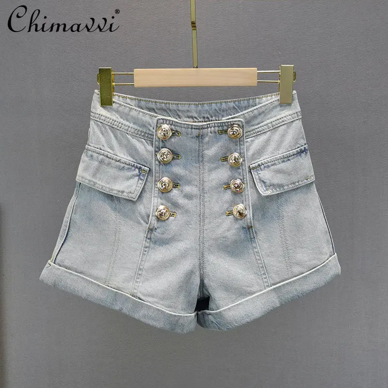 

Светильник-голубые джинсовые шорты женские модные Новинка Лето 2021 джинсы с высокой талией женские свободные стройнящие Широкие штаны