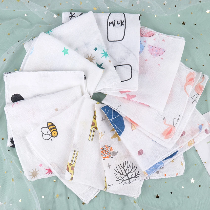 

5PCS Handkerchiefs Double Cotton Bibs Cartoon Towels Print Saliva Towel Baby Boys Girls Triangle Saliva Towel