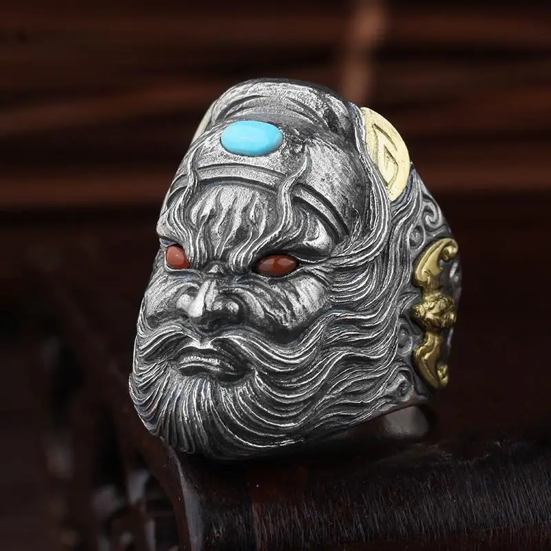 

Tianshi Zhong Kui Silver Ring Male Trendsetter Personality Retro with Opening Adjustable Ring Single S925 Sterling Silver Man's