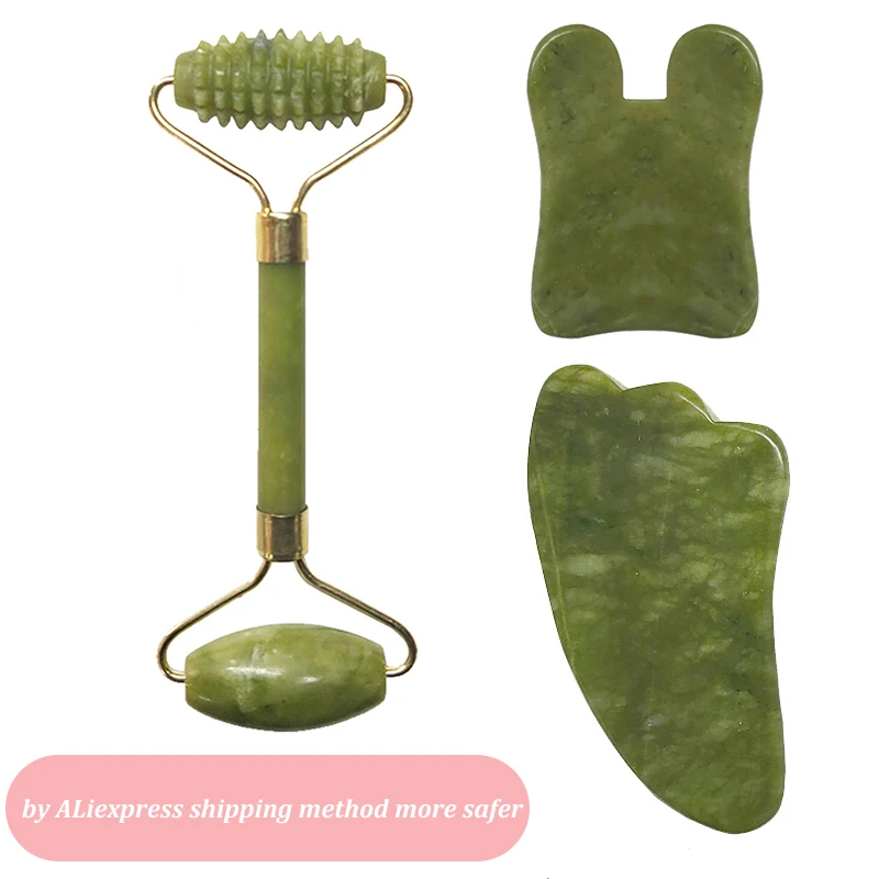 Роликовый массажер для лица с двойной головкой нефритовый роллер массажа