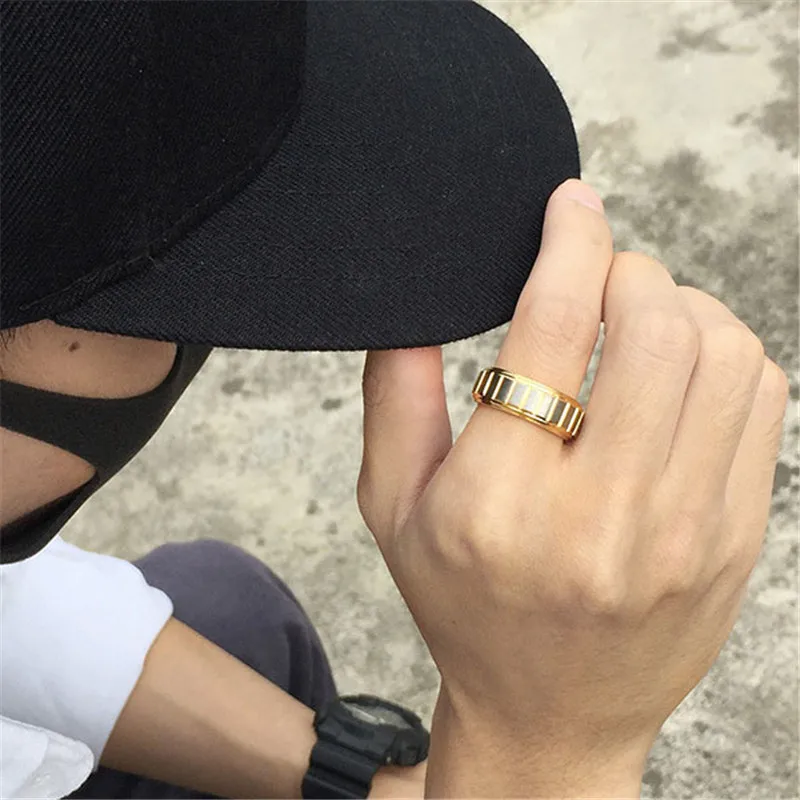 

NHGBFT 8MM Wide Men's Brushed surface tungsten steel ring Gold color Tungsten carbide Ring Male Jewelry