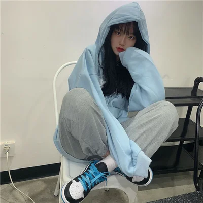 

Свитер, похожий на хлопок, Осенний синий свитер, женский тонкий карман с капюшоном