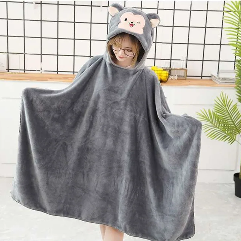 Sudadera con capucha de Animal de dibujos animados para mujer adulta, manta de invierno para exteriores, usable, c&aacute;lida-1