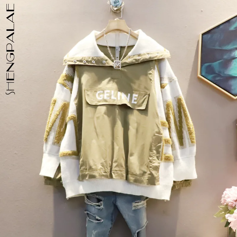 

SHENGPALAE Fashion Spliced Letter Pullovers Women's Autumn 2021 New Scarf Collar Loose Long Sleeve Black Sweatshirt Female Tide