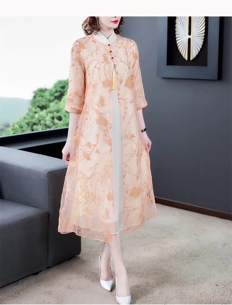 Платье в китайском стиле для женщин длинное летнее платье с длинным рукавом