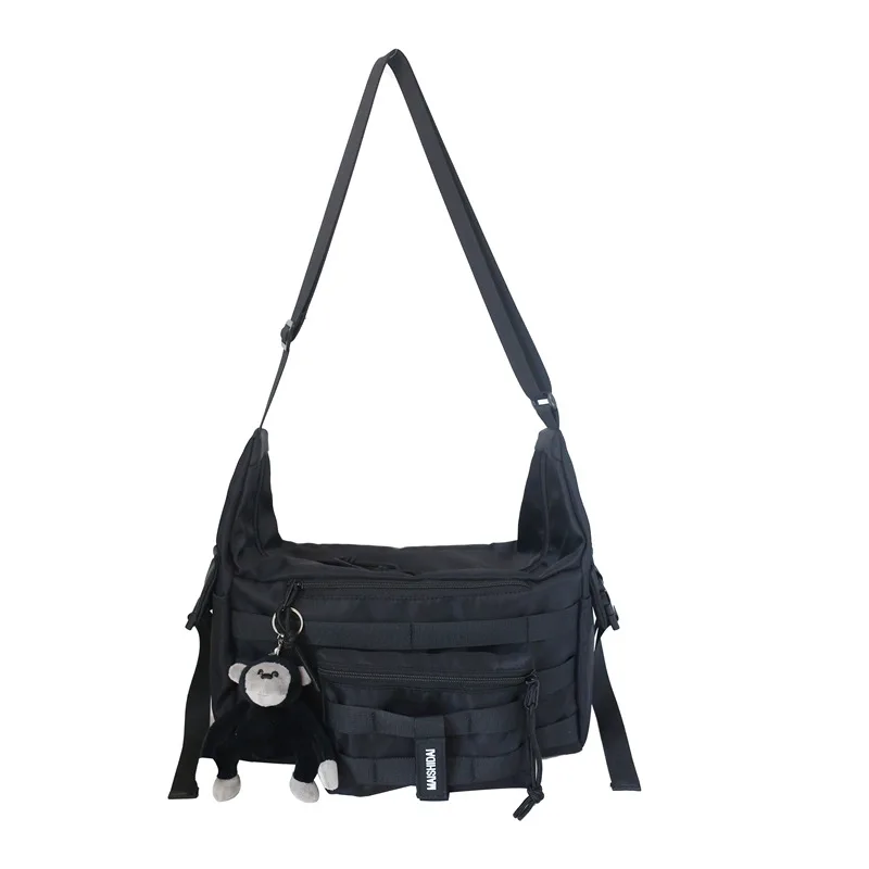 

Solid Color Striped Casual Crossbody Bag Large Capacity Notebook Schoolbag Nylon Travel Shoulder Simple Female Couples Bag
