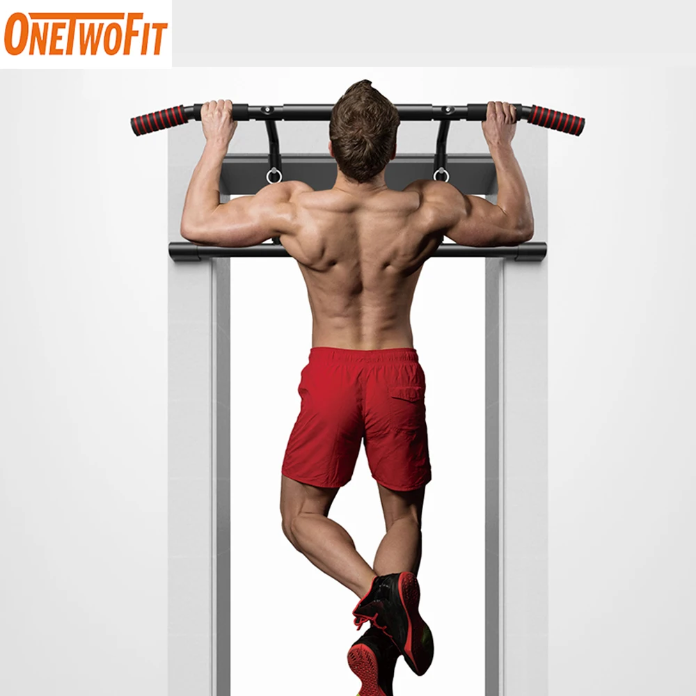 

ONETWOFIT Pull Up Bar Clamp Doorway No Screws Multi Home Gym Chin up bar Adjustable Portable Indoor Thick Heavy Duty Hook Bar
