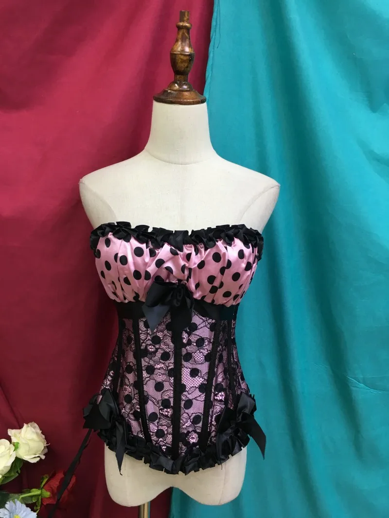 Оптовая продажа женский сексуальный дешевый кружевной корсет в горошек с бантом