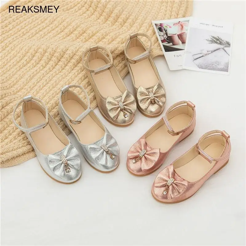 Туфли детские на плоской подошве золотистые серебристые розовые весна-осень 2021 |