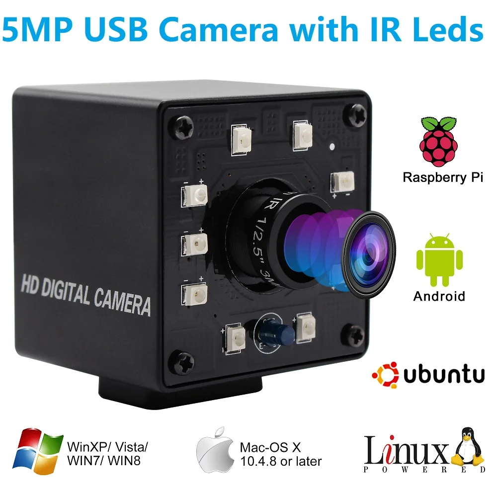 ELP USB веб камера 5MP CMOS OV5640 CCTV охранная видеокамера ИК светодиоды инфракрасная