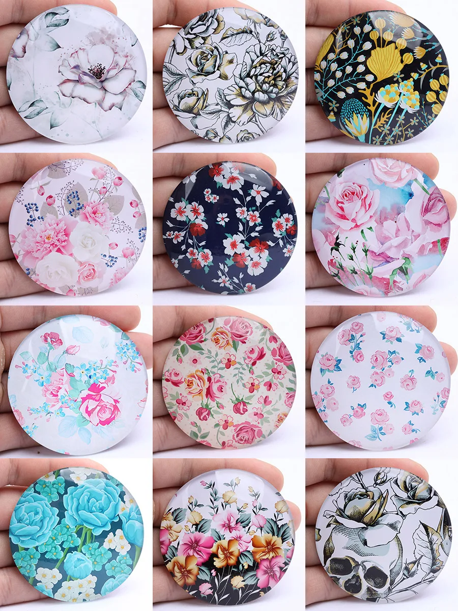 

12pcs 20mm Photo Glass Cabochons mixed floral pattern diy handmade jewelry finding components
