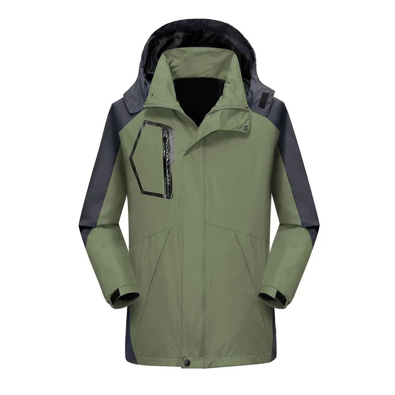 army green Зимняя теплая Лоскутная куртка для мужчин, Повседневная ветровка с капюшоном, свободная спортивная одежда, ветронепроницаемые куртки на молнии для походов и кемпинга, Мужское пальто - Цвет: army green