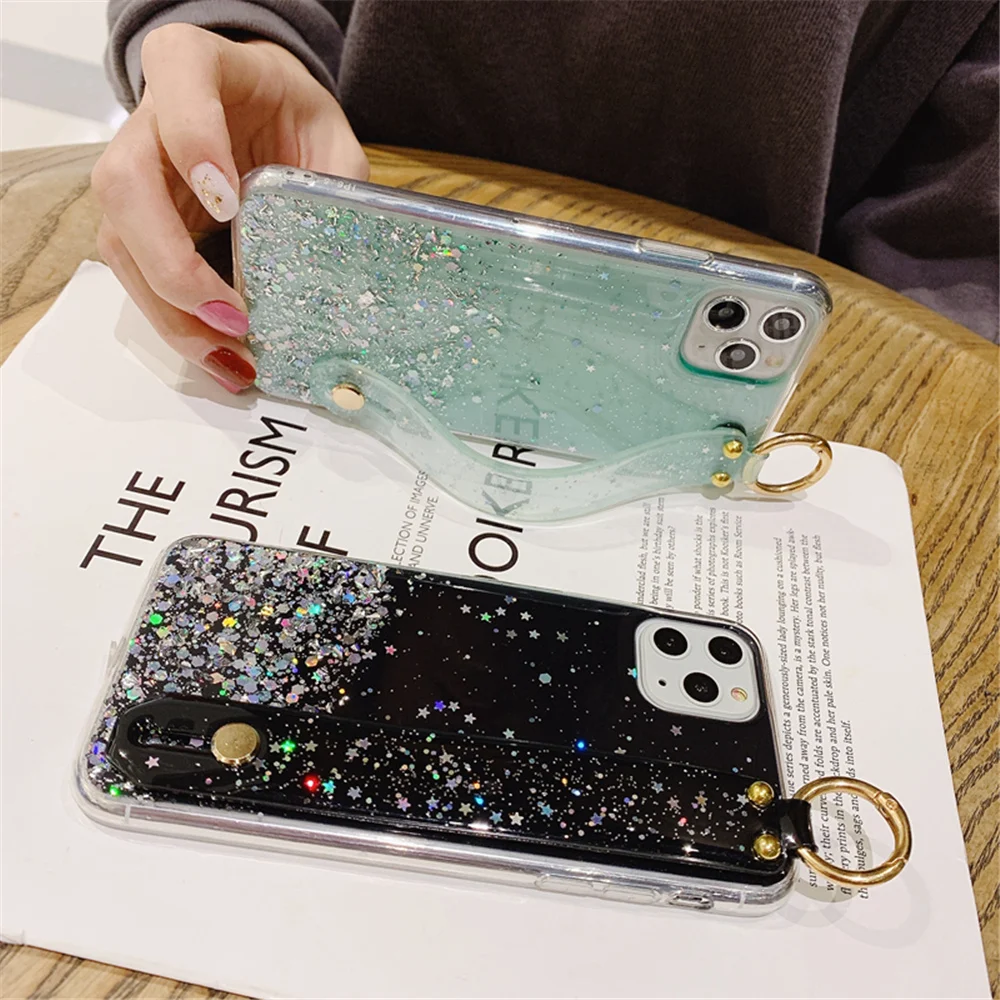 

Beautiful Glitter Phone Case For Huawei Mate 9 Pro 10 20 Lite 30Pro Case 20x 5G Y5 Y6 Y7 Y9 Y8s Y5P Y6P Wristband Stand Case