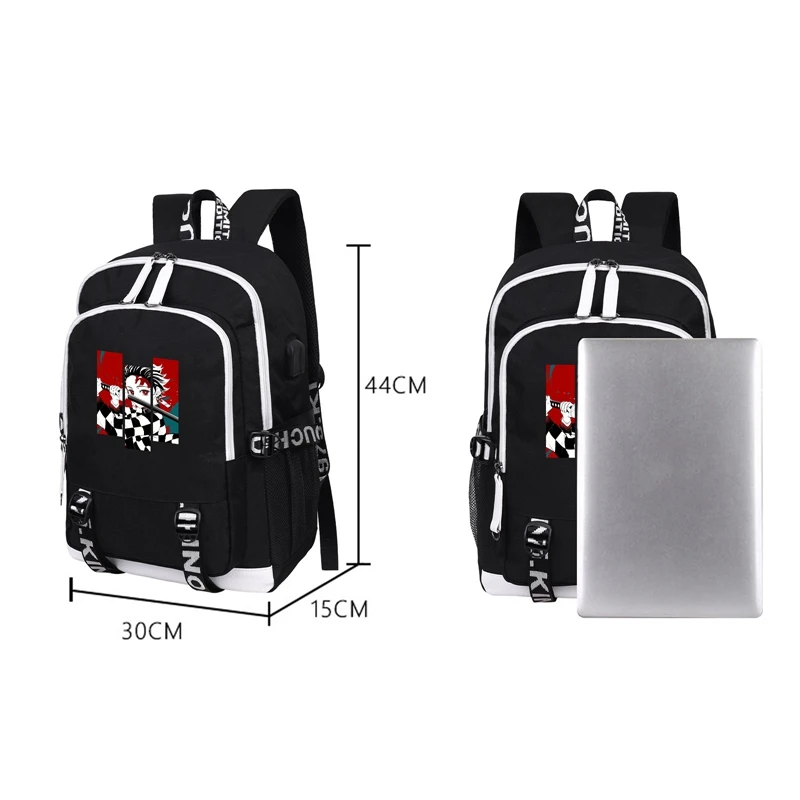 

Anime Demon Slayer Backpack Oxford Teenager School Bag USB Charging Black Big Capacity Double Shoulder Bag Travel Backpack New