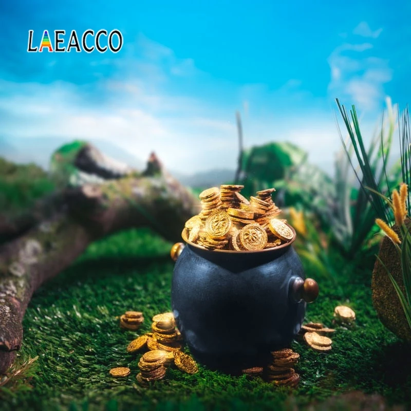 Laeacco День Святого Патрика Фото фоны золотые монеты карнавал трилистник боке