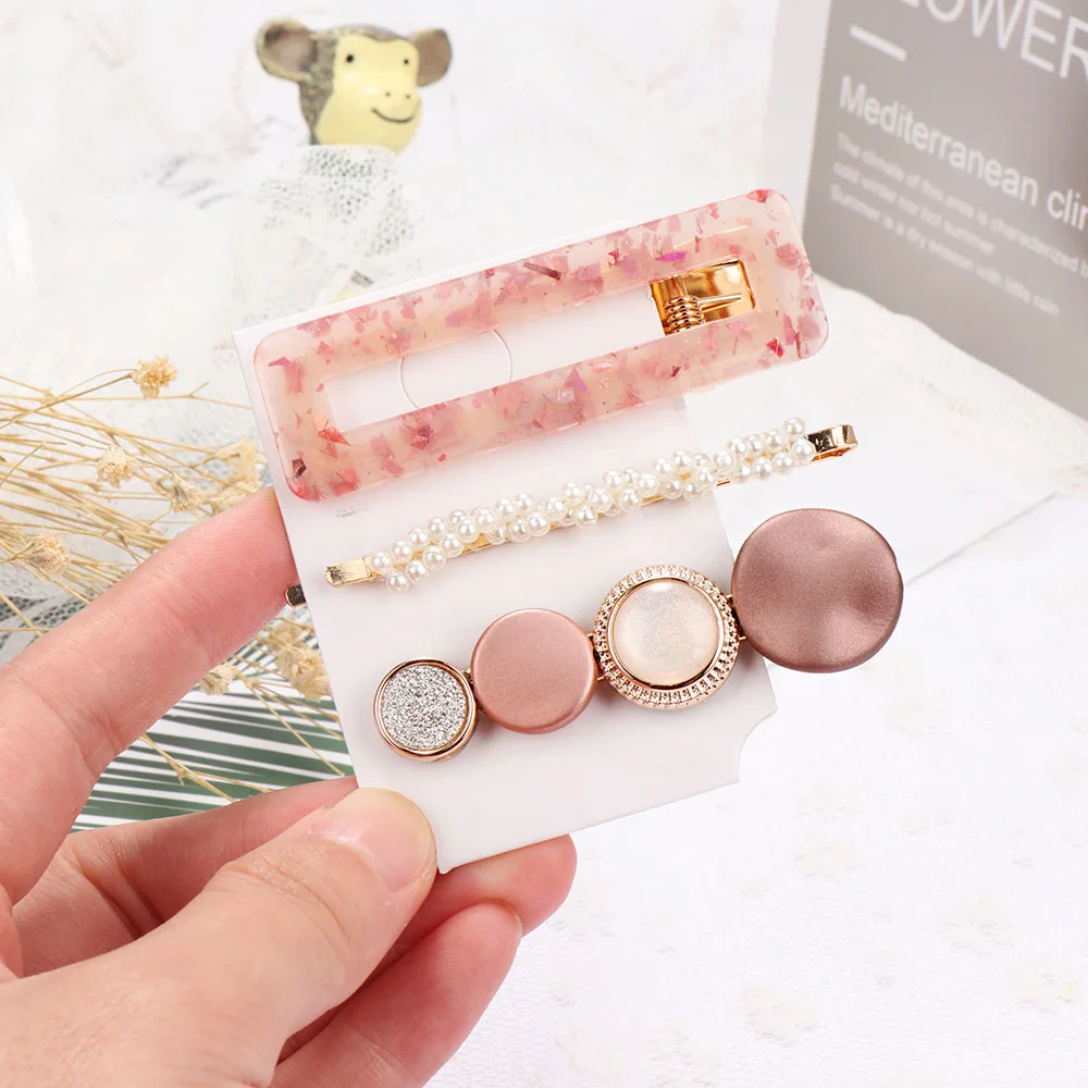 3 шт. акриловые полые прямоугольные жемчужные заколки для волос из сплава