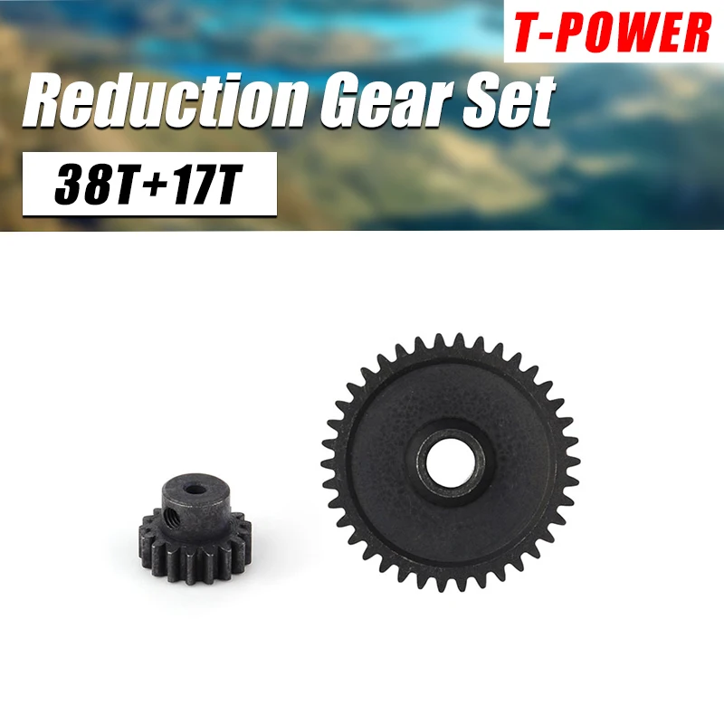 

T-POWER Metal 38T Reduction Spur Gear Diff Main & Motor Pinion Gear 17T For 1/18 Wltoys A949 A959 K929 A969 A979 RC Car Parts