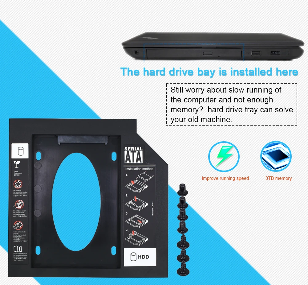 TISHRIC 9 5 мм/12 7 мм HDD Caddy Пластик SATA 3 0 Универсальный Optibay чехол для 2 &quotSSD жесткий диск