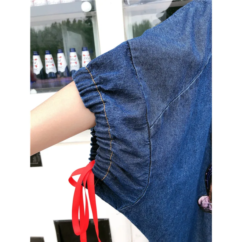 

2021 Autumn Coat Womens Korean Large Size Jeans Long Casual Top Half Sleeve Denim Jackets Sequins Patch Heavy Industry Plus Size