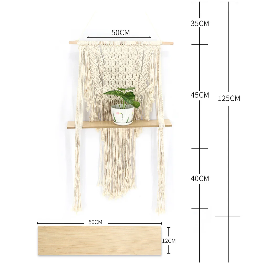 Богемная хлопковая веревка деревянная макраме Настенный декор полка