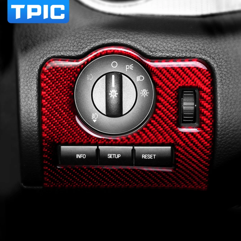 TPIC для Ford Mustang 2009-2013 Автомобильный Интерьер Литье карбоновое волокно рама переключателя фар Накладка Регулировка наклейки для авто
