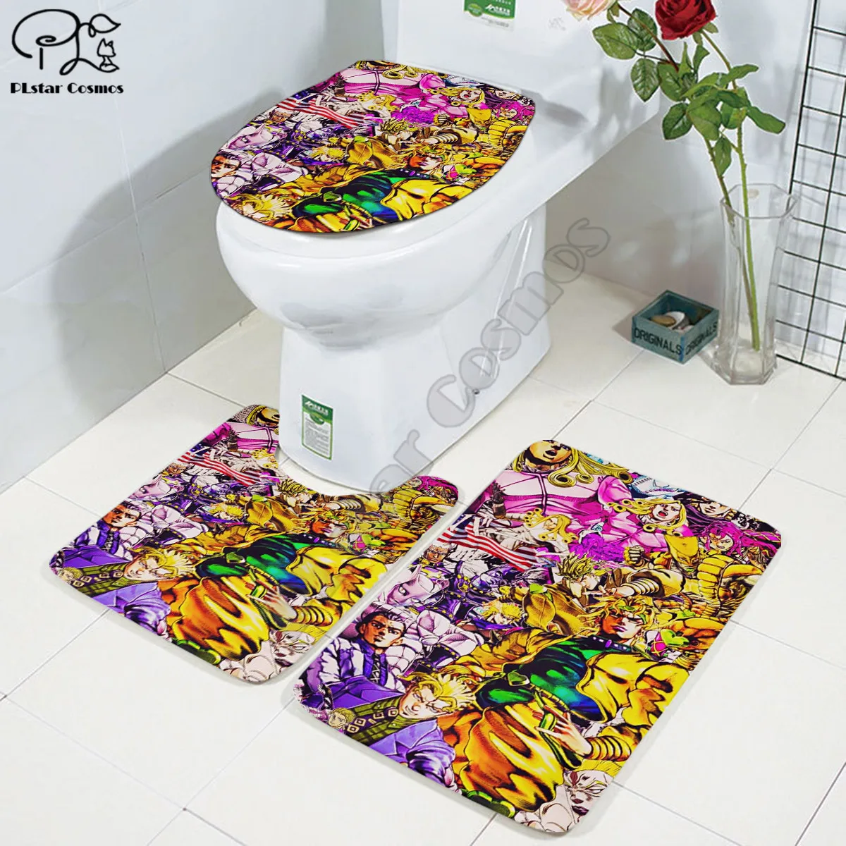 

JoJo's Bizarre Adventure 3D printed Bathroom Pedestal Rug Lid Toilet Cover Bath Mat Set drop shipping style-3