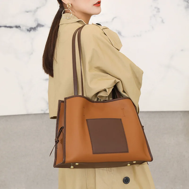 

New Fashion Tote Bag Niche Large Capacity Commuter Women's Bag Genuine Leather Bucket Bag Handbag Shoulder Bag for Women